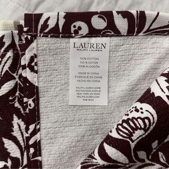 LRL Burgundy White Ivory Plaid Berry Terrycloth Cotton Dish Kitchen Towels - Picture 5 of 8